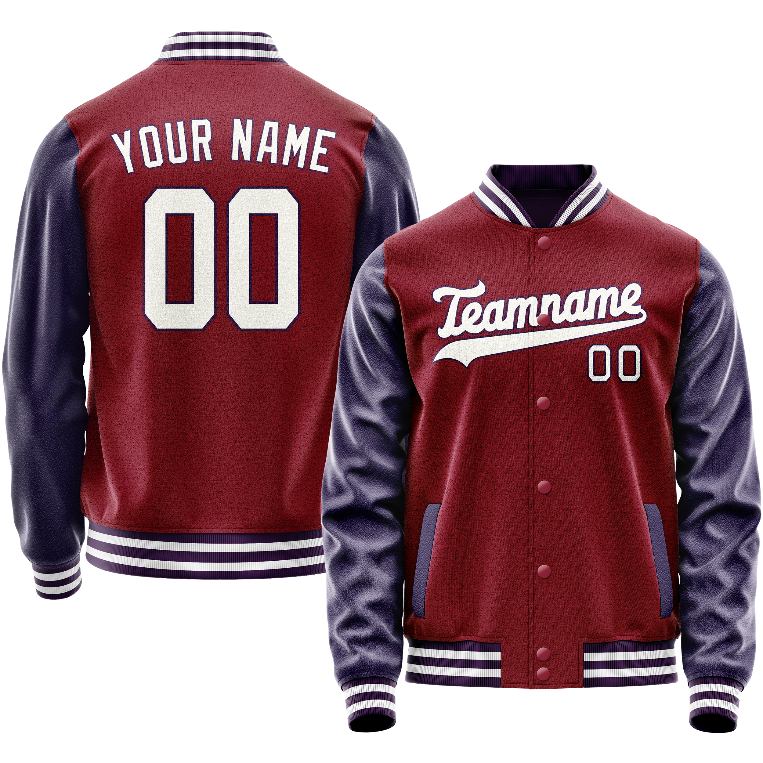 Personalized Crimson & Red Navy Solid Color Varsity Letterman Jacket