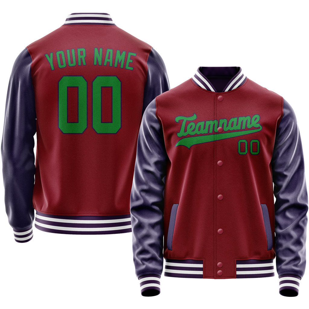Personalized Crimson & Red Navy Solid Color Varsity Letterman Jacket
