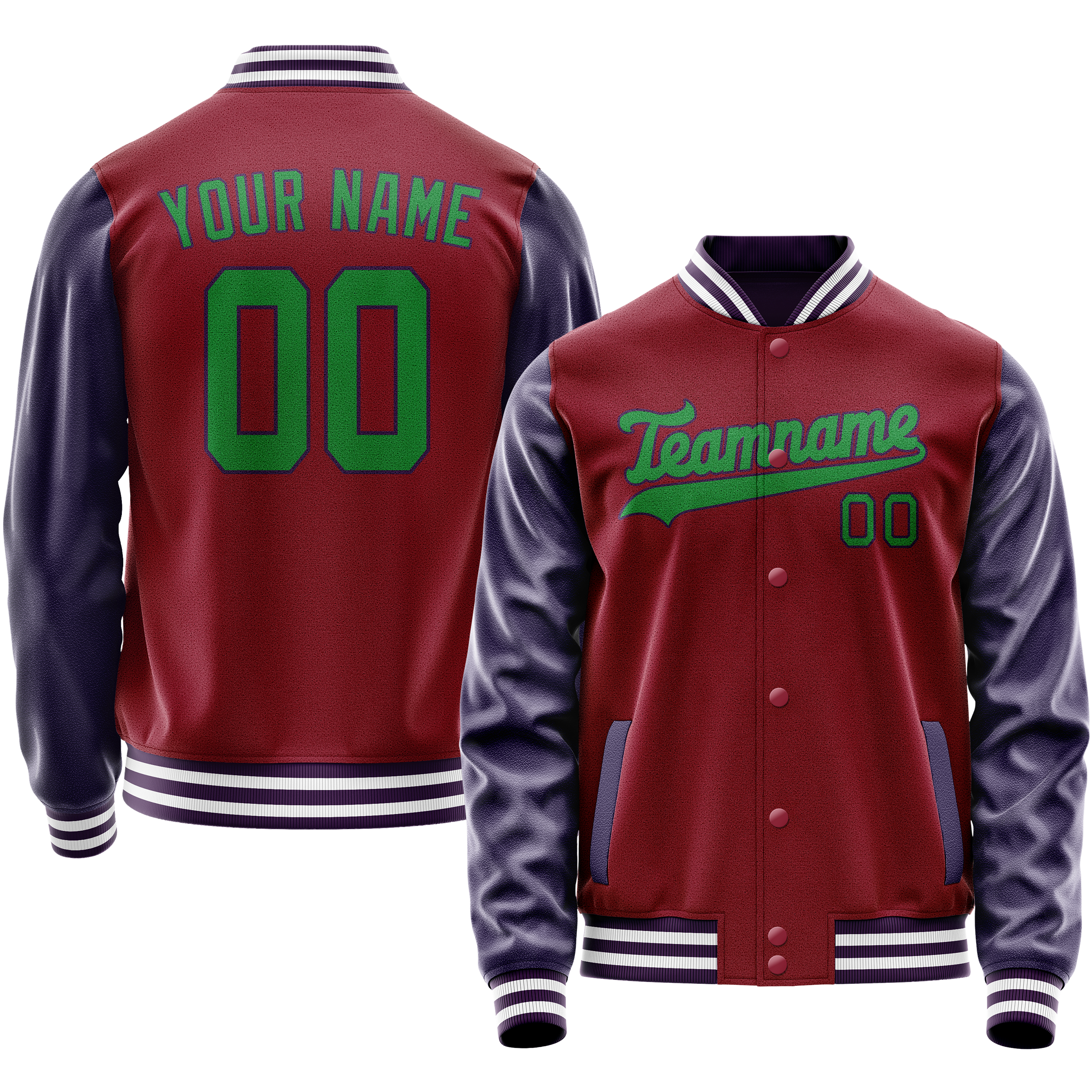 Personalized Crimson & Red Navy Solid Color Varsity Letterman Jacket
