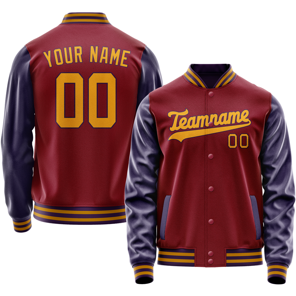 Personalized Crimson & Red Navy Solid Color Varsity Letterman Jacket