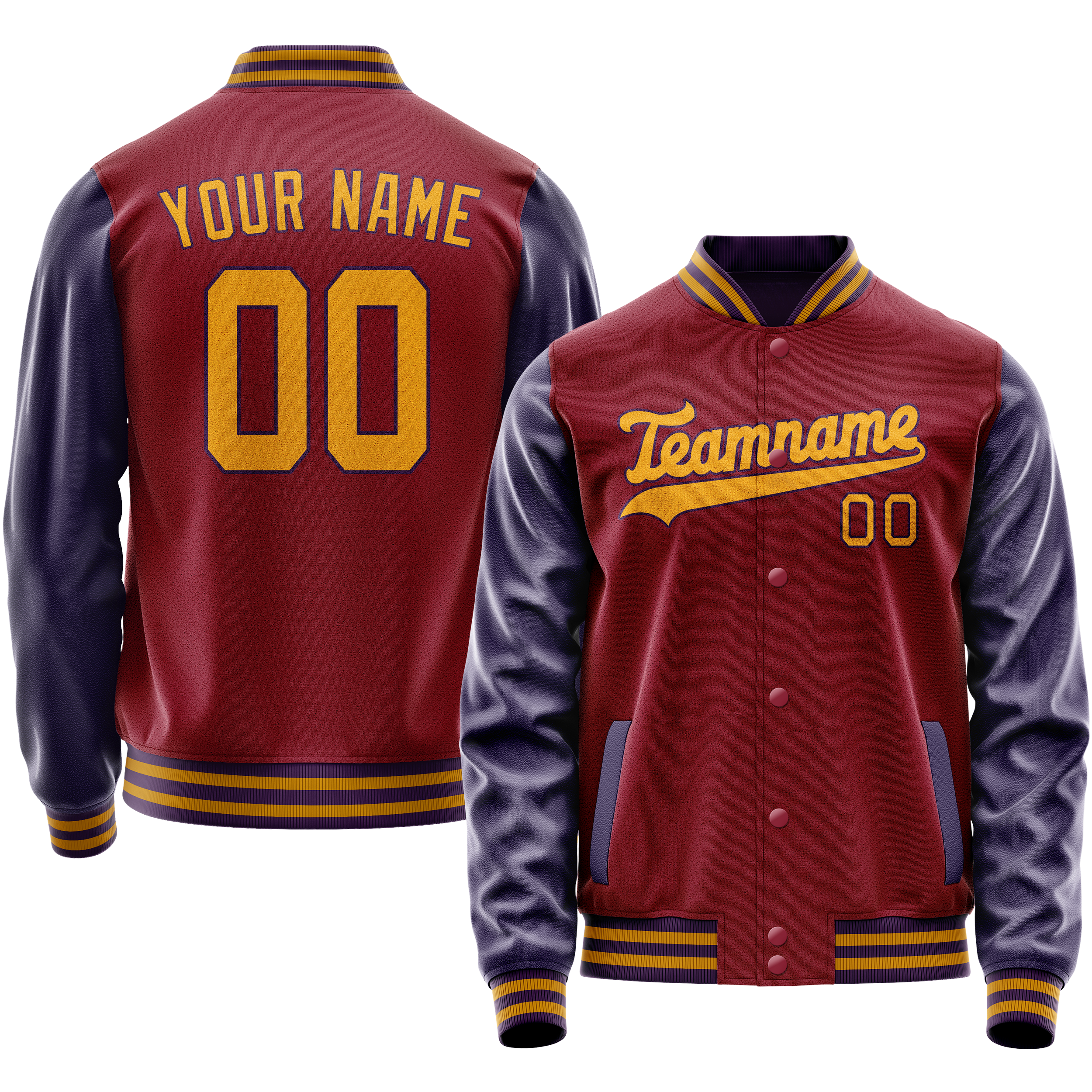 Personalized Crimson & Red Navy Solid Color Varsity Letterman Jacket