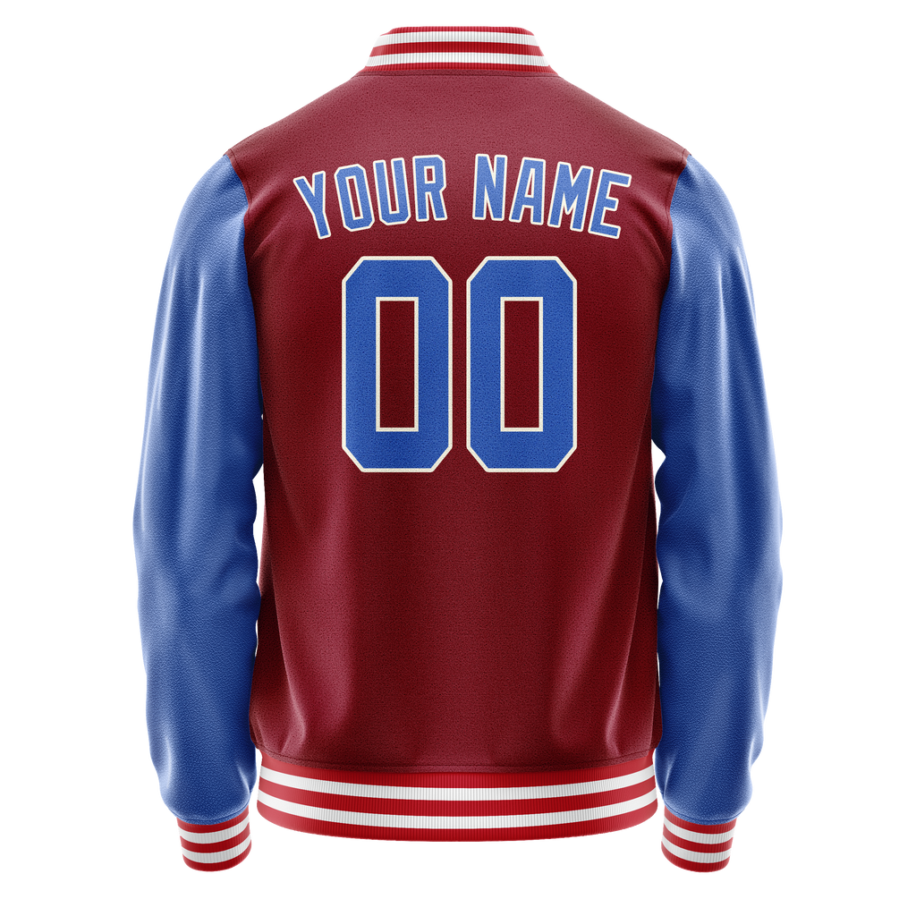 Personalized Crimson & Red Light-Blue Solid Color Varsity Letterman Jacket