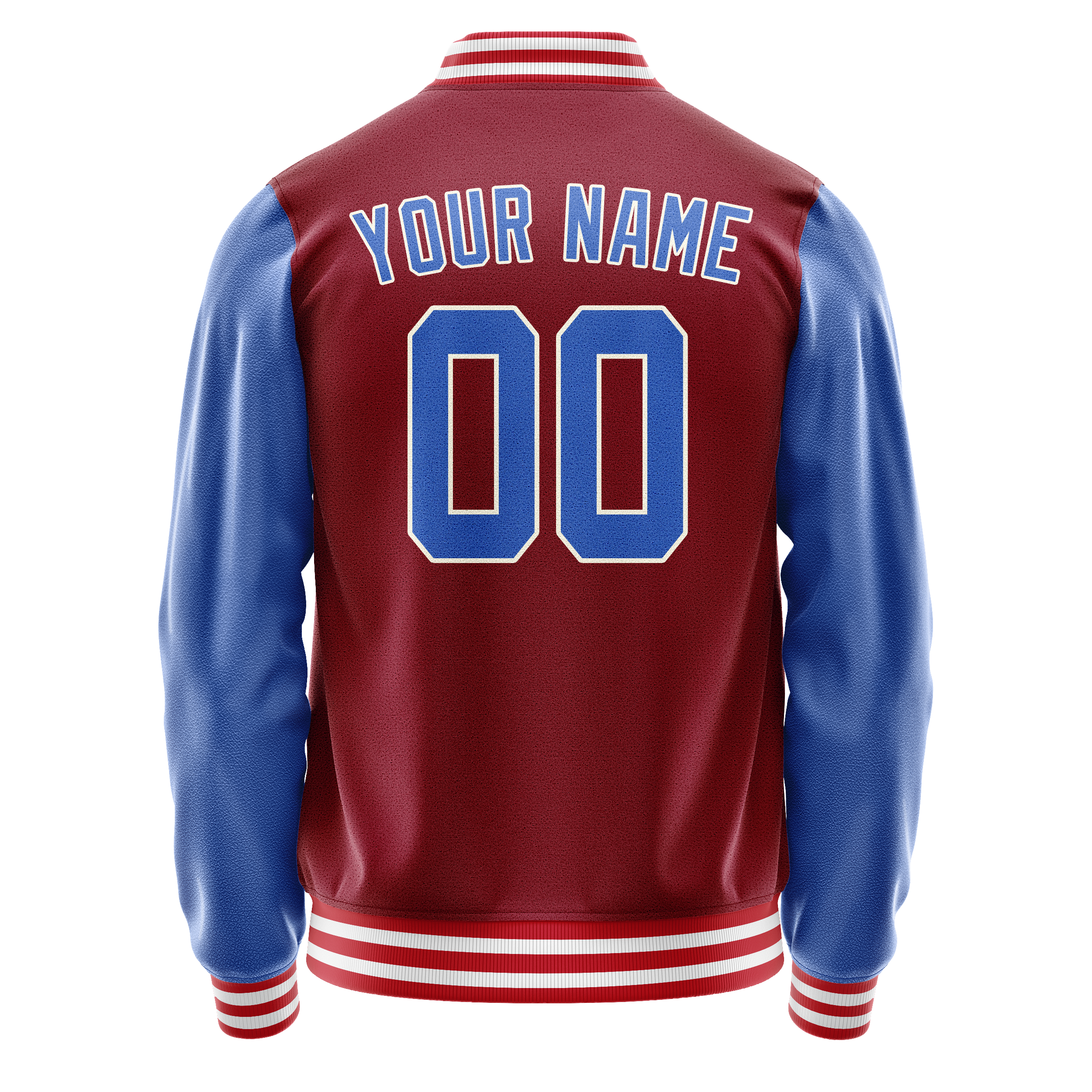 Personalized Crimson & Red Light-Blue Solid Color Varsity Letterman Jacket