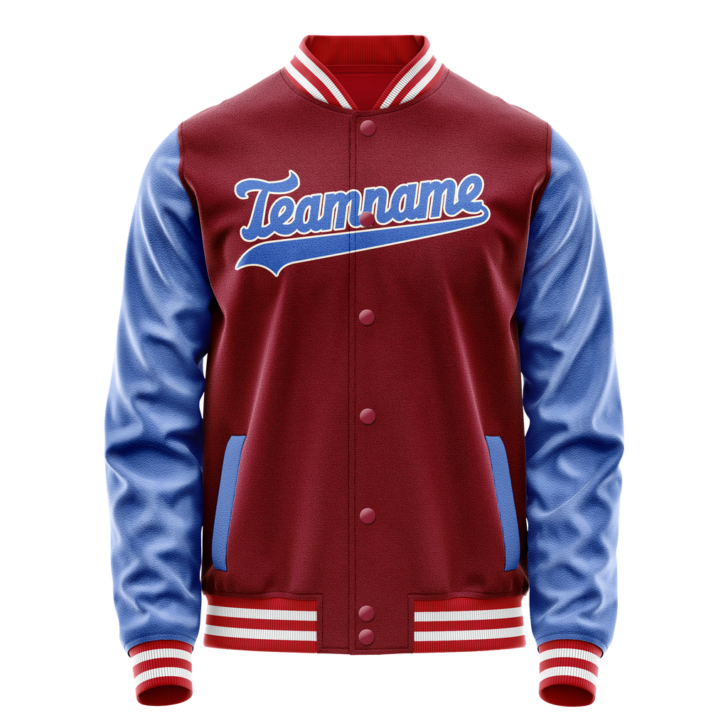 Personalized Crimson & Red Light-Blue Solid Color Varsity Letterman Jacket