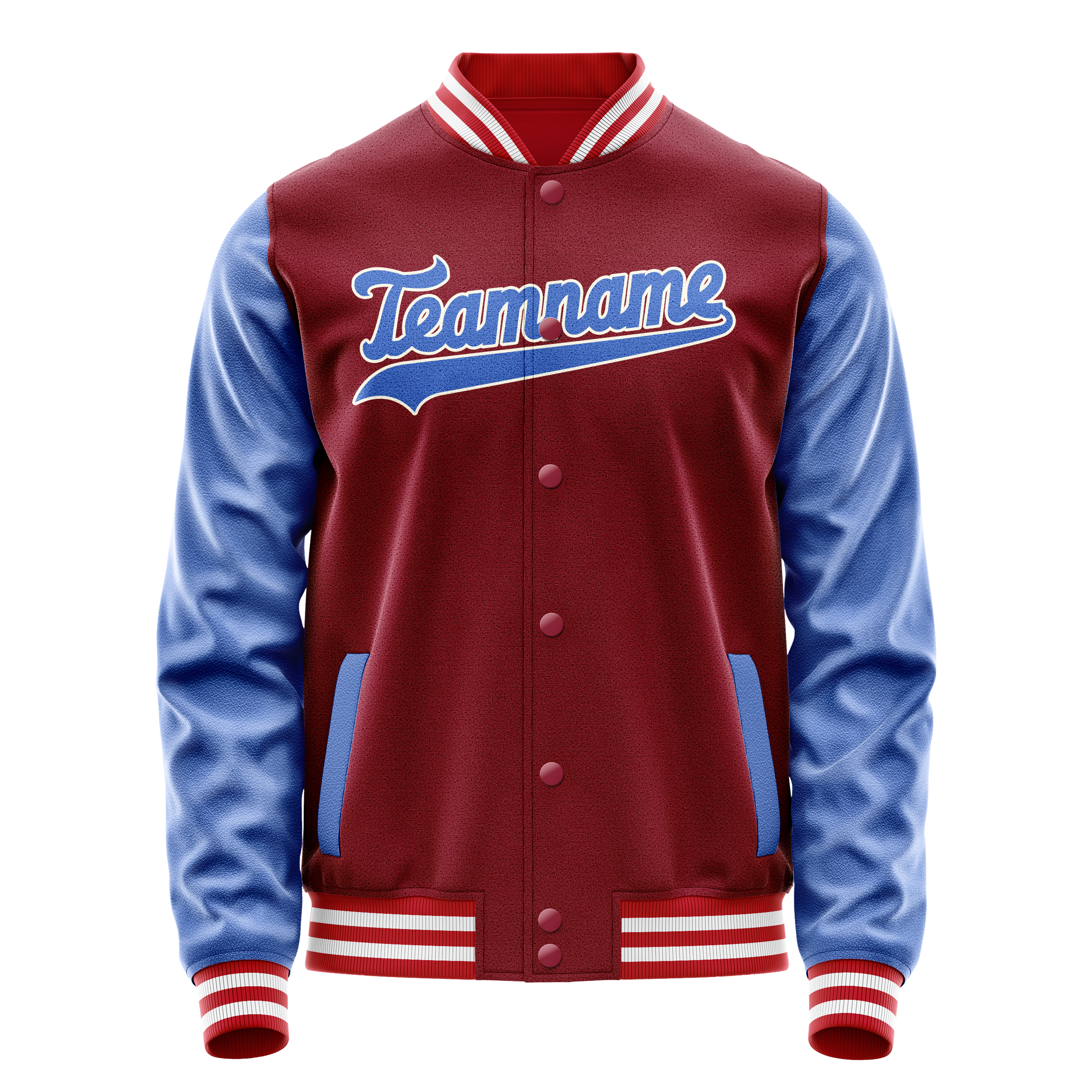 Personalized Crimson & Red Light-Blue Solid Color Varsity Letterman Jacket