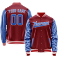 Personalized Crimson & Red Light-Blue Solid Color Varsity Letterman Jacket
