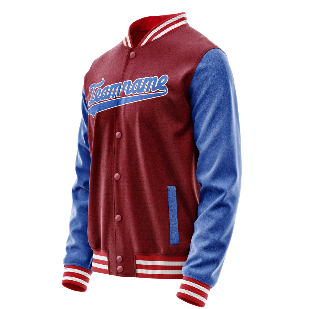Personalized Crimson & Red Light-Blue Solid Color Varsity Letterman Jacket
