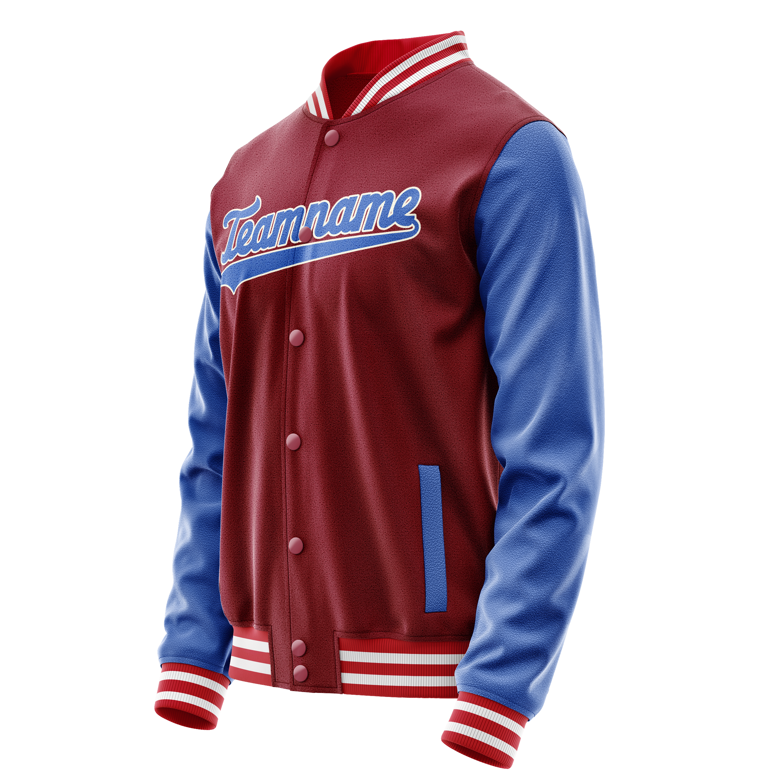 Personalized Crimson & Red Light-Blue Solid Color Varsity Letterman Jacket