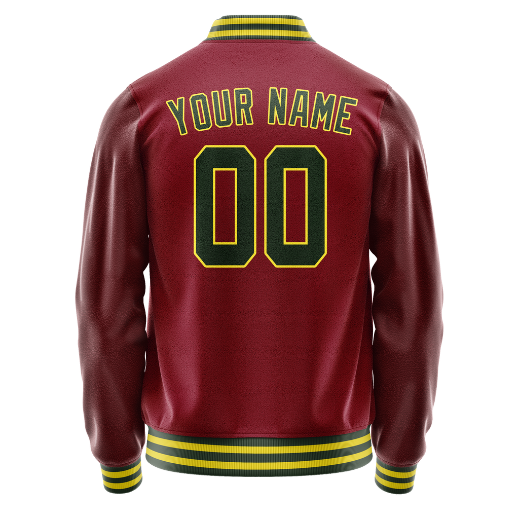 Personalized Crimson & Red Green Solid Color Varsity Letterman Jacket