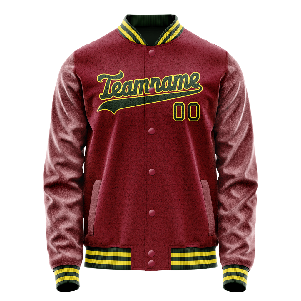 Personalized Crimson & Red Green Solid Color Varsity Letterman Jacket