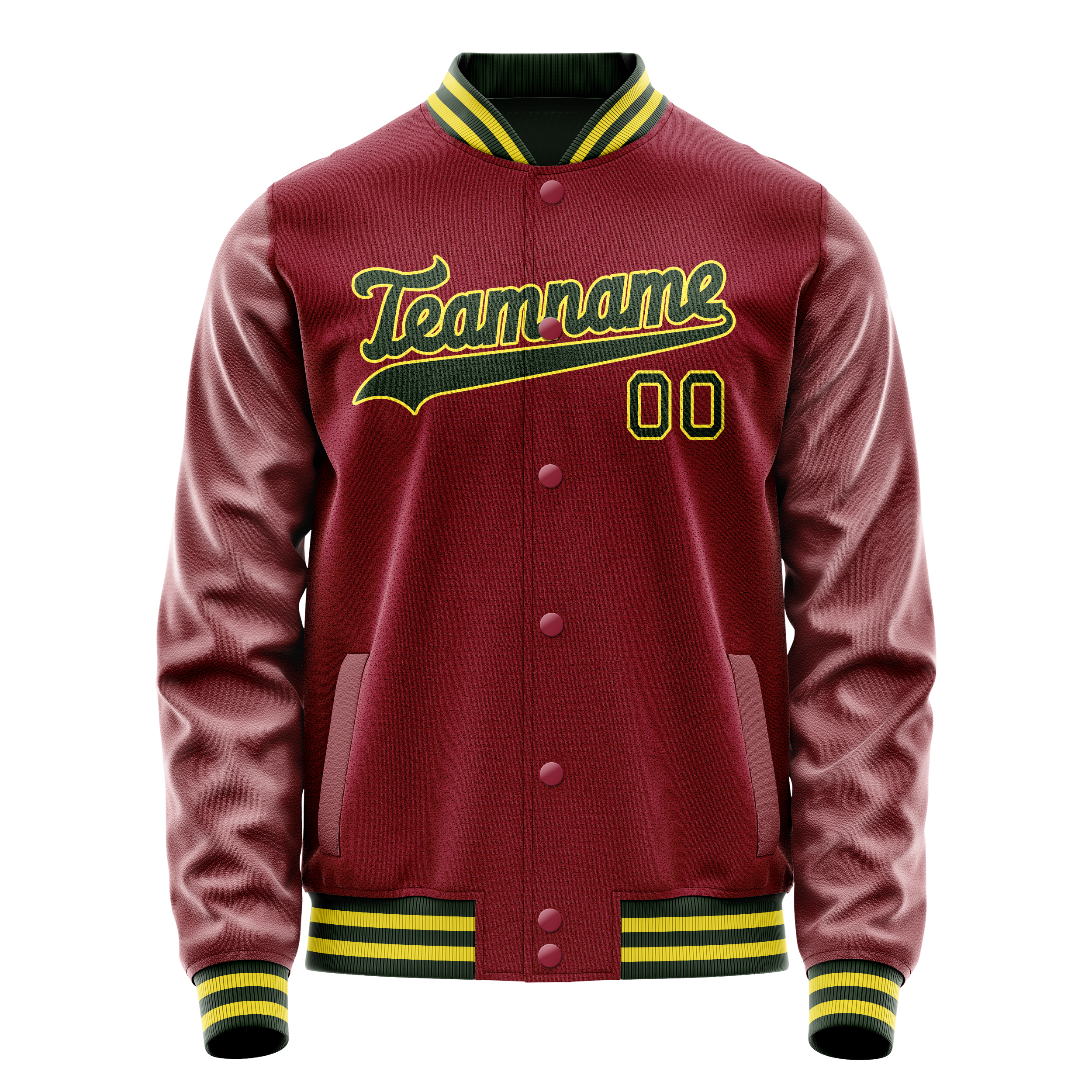 Personalized Crimson & Red Green Solid Color Varsity Letterman Jacket