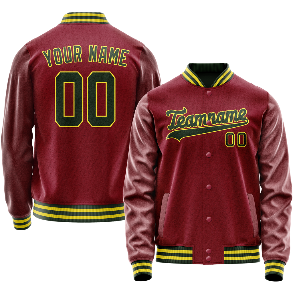 Personalized Crimson & Red Green Solid Color Varsity Letterman Jacket
