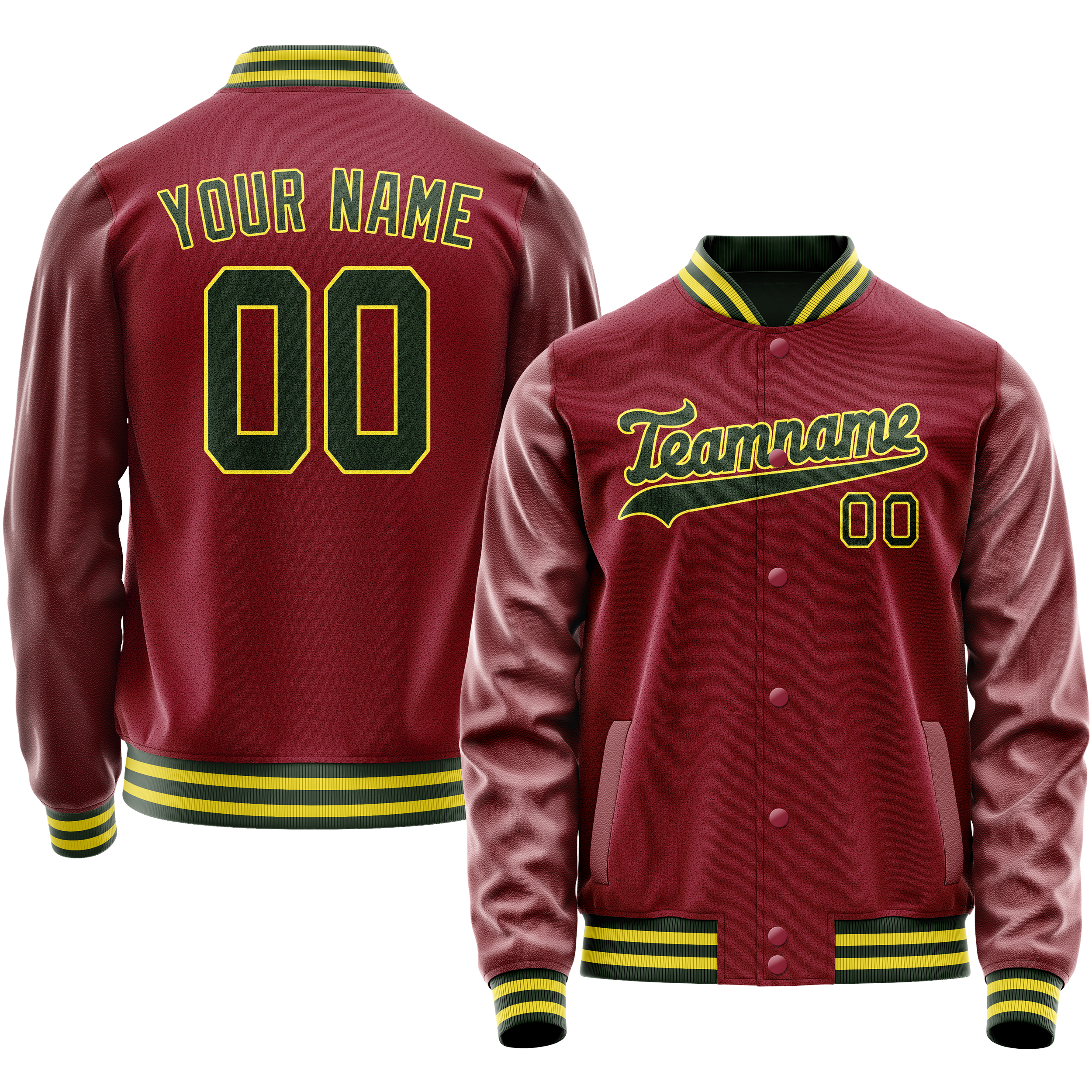 Personalized Crimson & Red Green Solid Color Varsity Letterman Jacket
