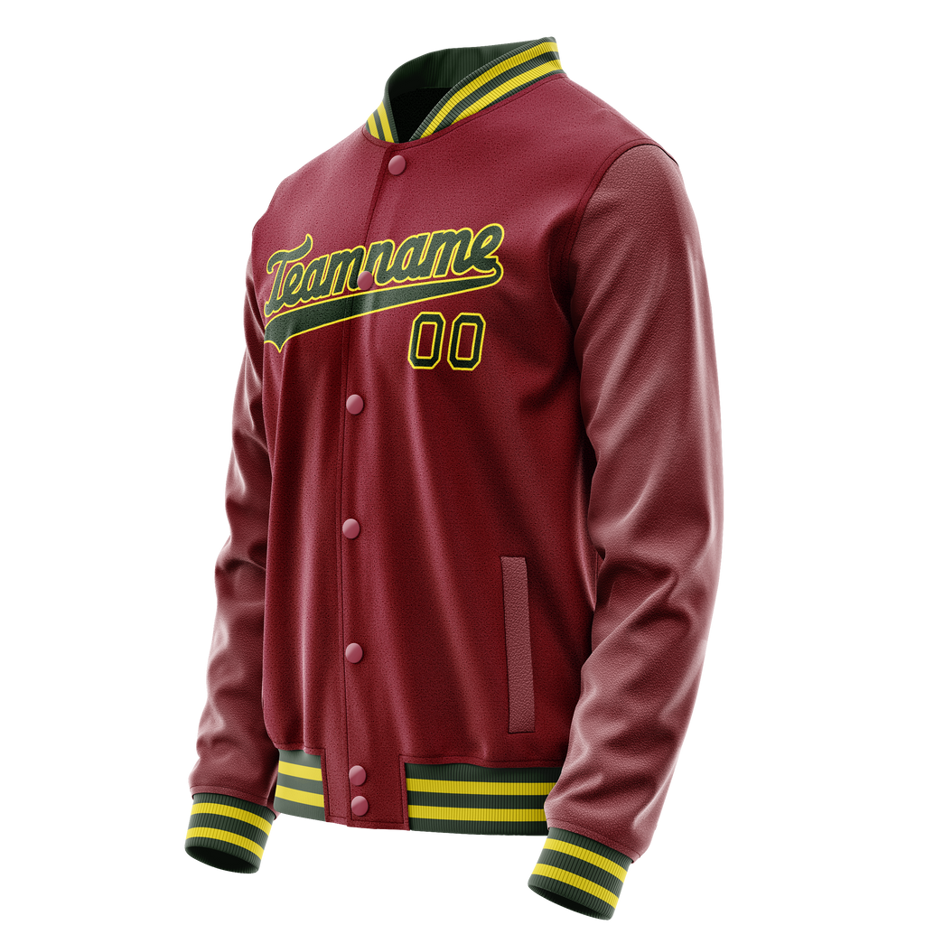 Personalized Crimson & Red Green Solid Color Varsity Letterman Jacket