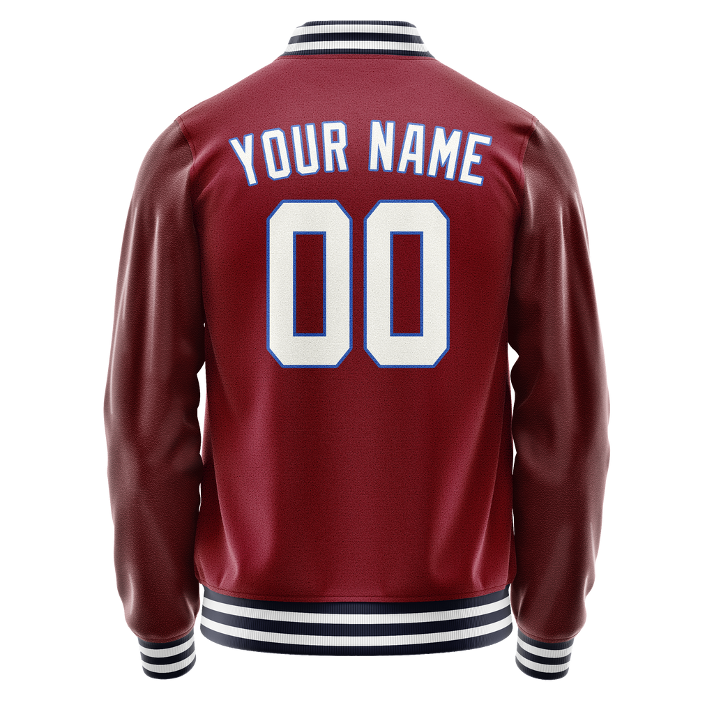 Personalized Crimson & Red White Solid Color Varsity Letterman Jacket