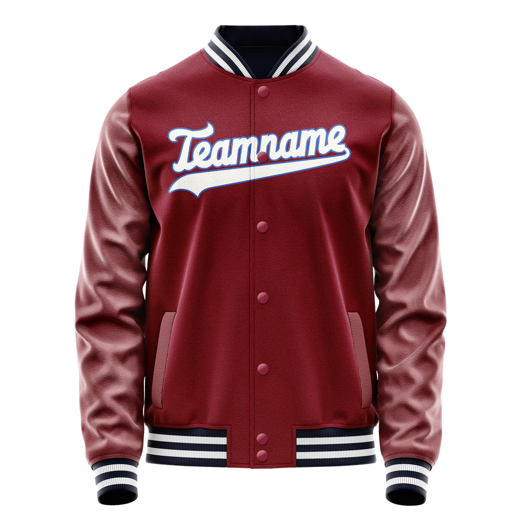 Personalized Crimson & Red White Solid Color Varsity Letterman Jacket