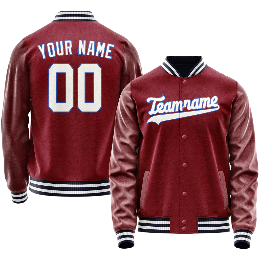Personalized Crimson & Red White Solid Color Varsity Letterman Jacket
