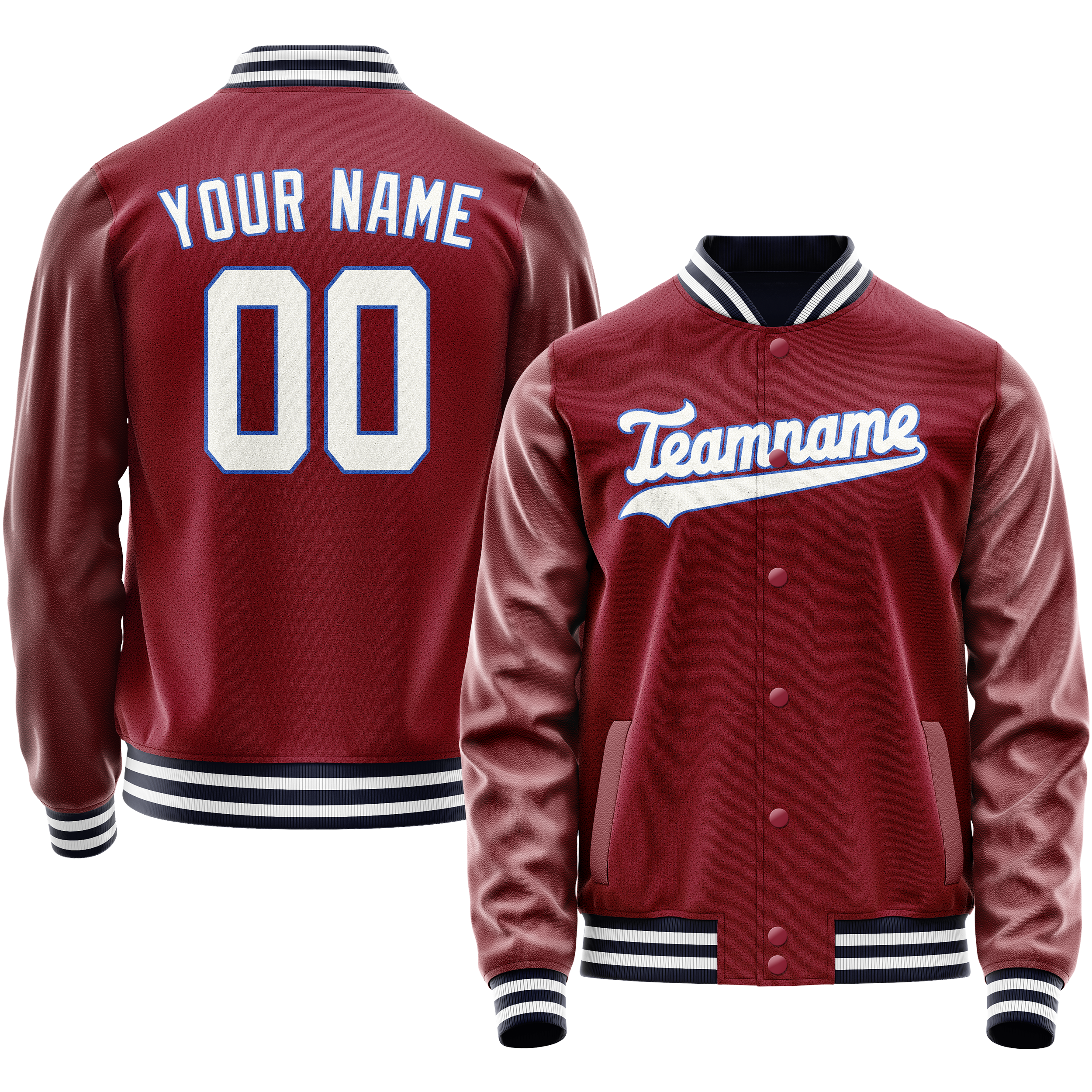Personalized Crimson & Red White Solid Color Varsity Letterman Jacket