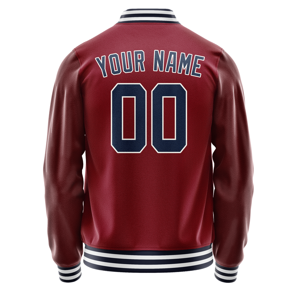 Personalized Crimson & Red Navy Solid Color Varsity Letterman Jacket
