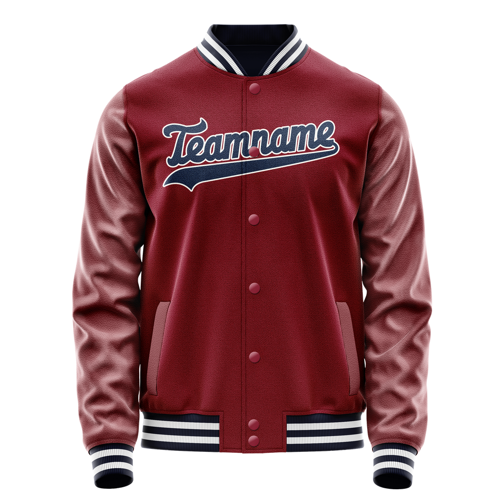 Personalized Crimson & Red Navy Solid Color Varsity Letterman Jacket
