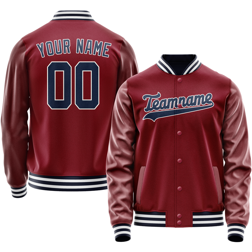 Personalized Crimson & Red Navy Solid Color Varsity Letterman Jacket