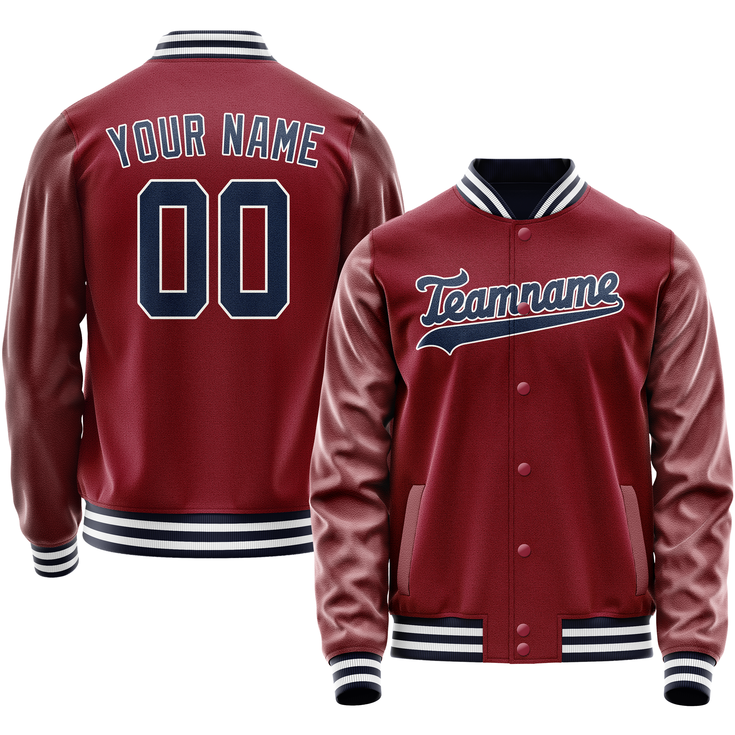Personalized Crimson & Red Navy Solid Color Varsity Letterman Jacket