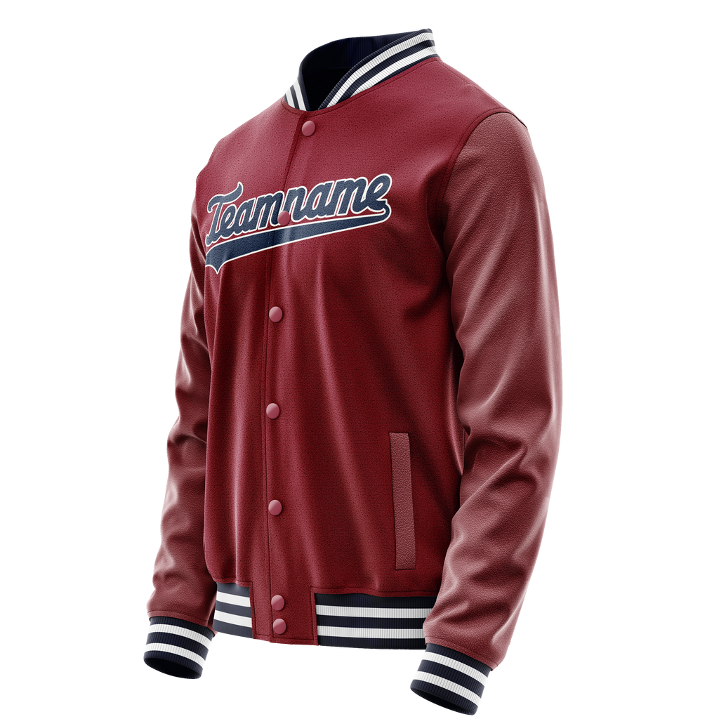 Personalized Crimson & Red Navy Solid Color Varsity Letterman Jacket