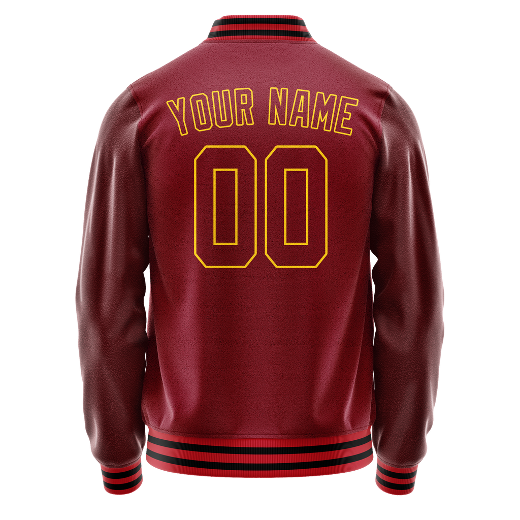 Personalized Crimson & Red Gold Solid Color Varsity Letterman Jacket