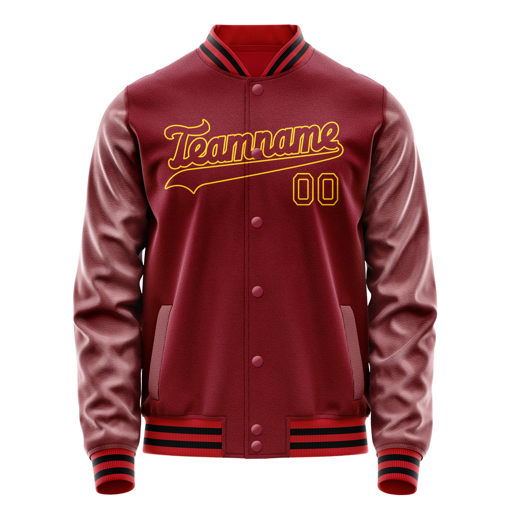 Personalized Crimson & Red Gold Solid Color Varsity Letterman Jacket