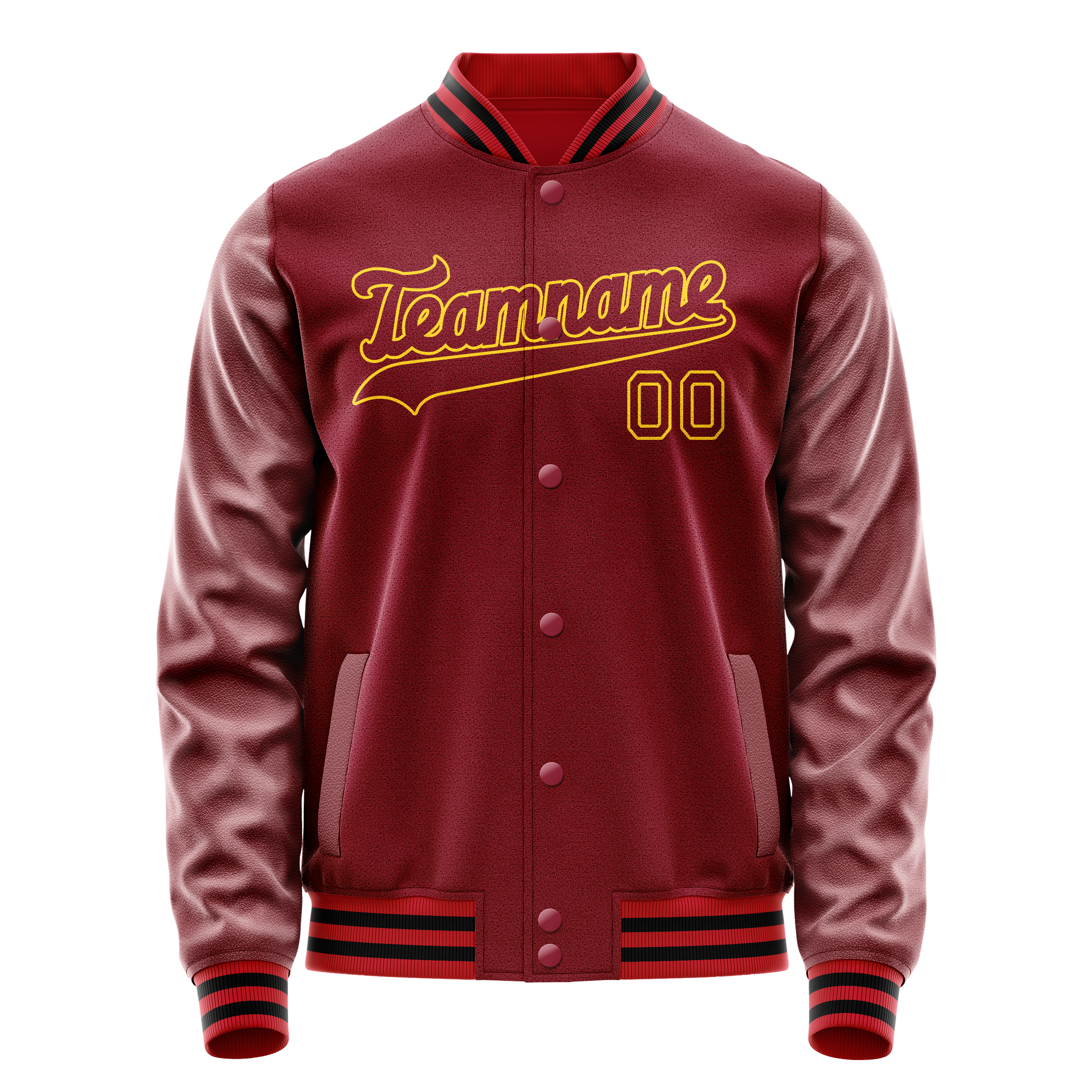 Personalized Crimson & Red Gold Solid Color Varsity Letterman Jacket