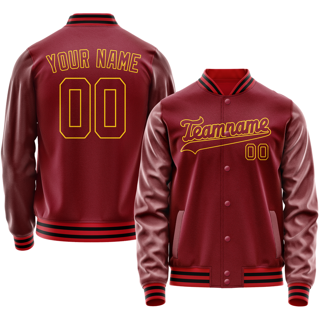Personalized Crimson & Red Gold Solid Color Varsity Letterman Jacket