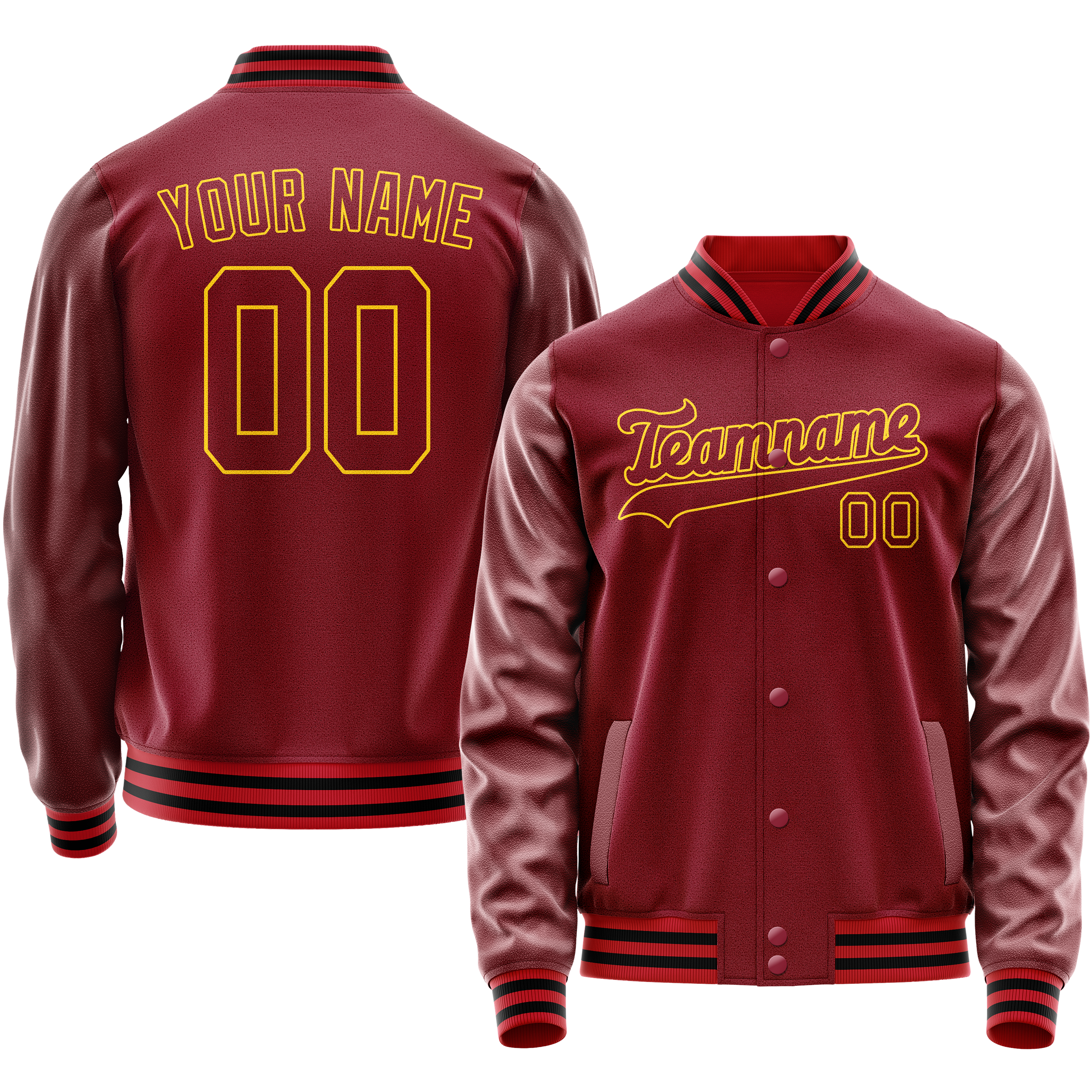 Personalized Crimson & Red Gold Solid Color Varsity Letterman Jacket