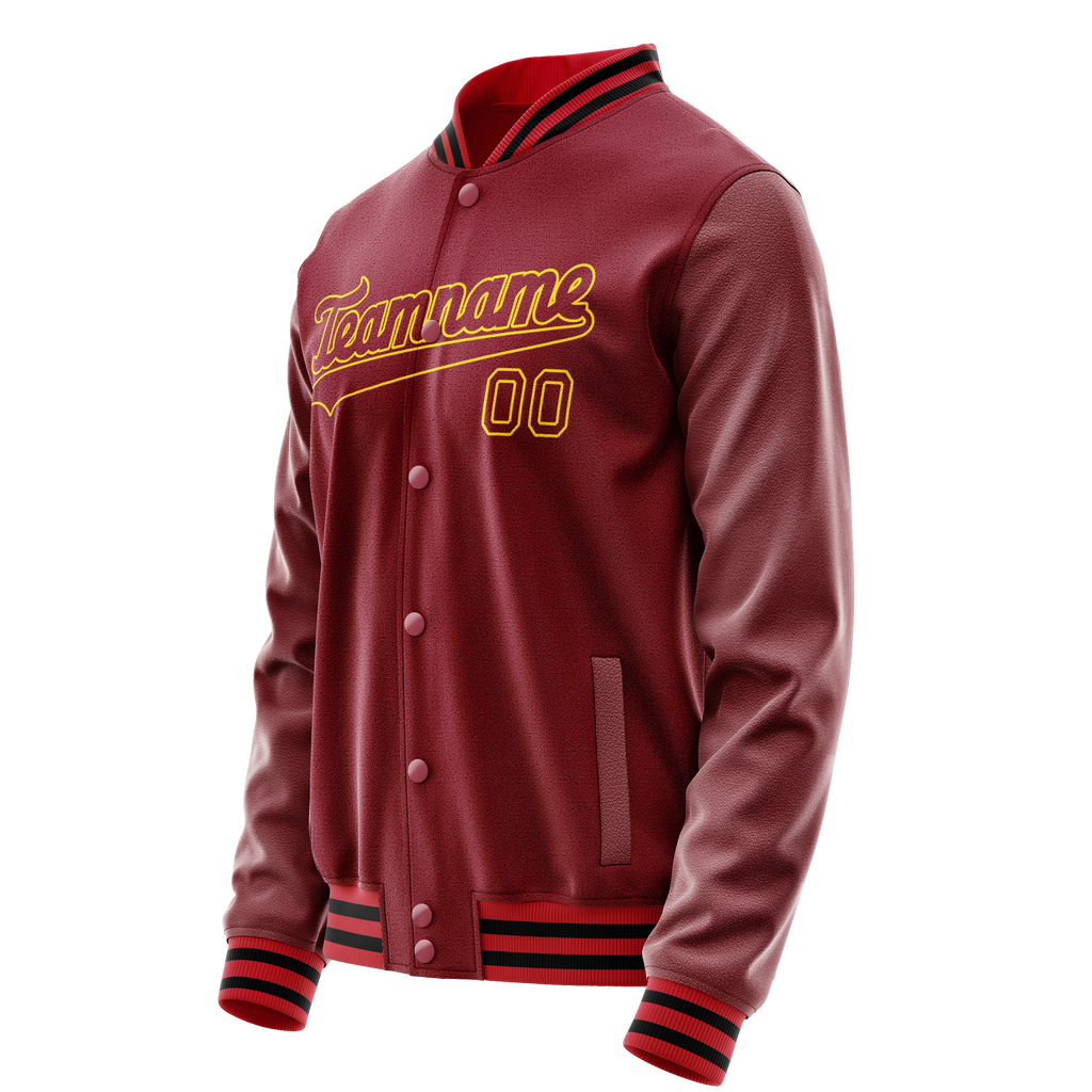 Personalized Crimson & Red Gold Solid Color Varsity Letterman Jacket