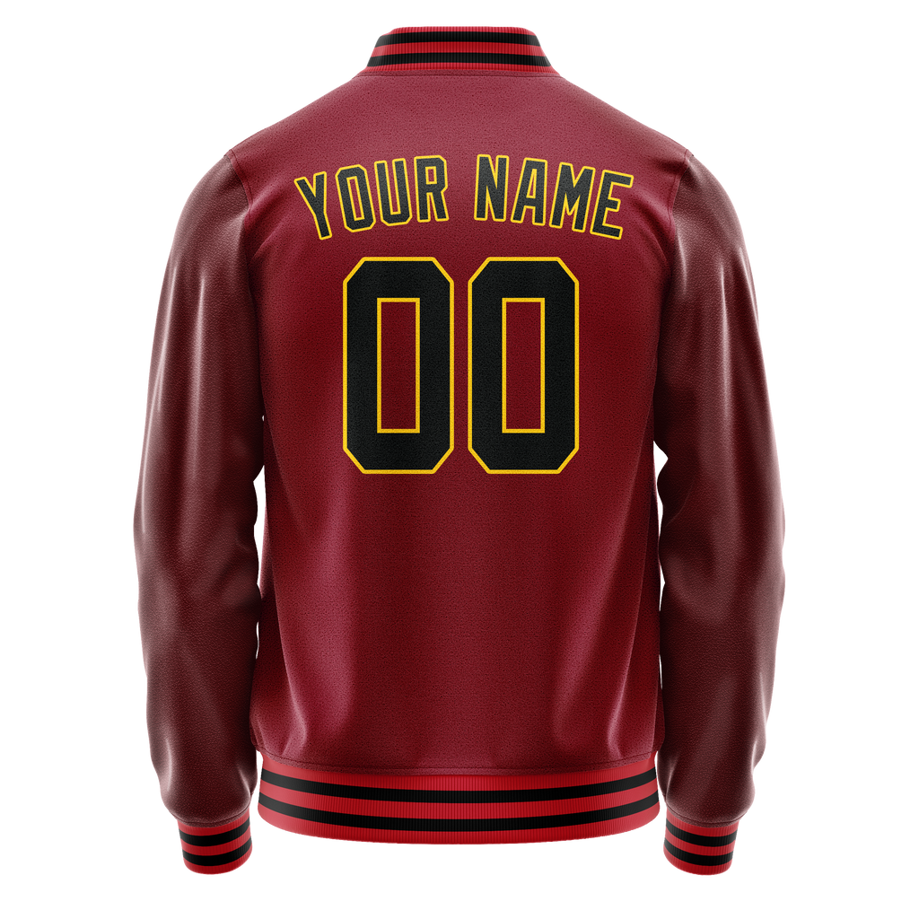 Personalized Crimson & Red Black Solid Color Varsity Letterman Jacket