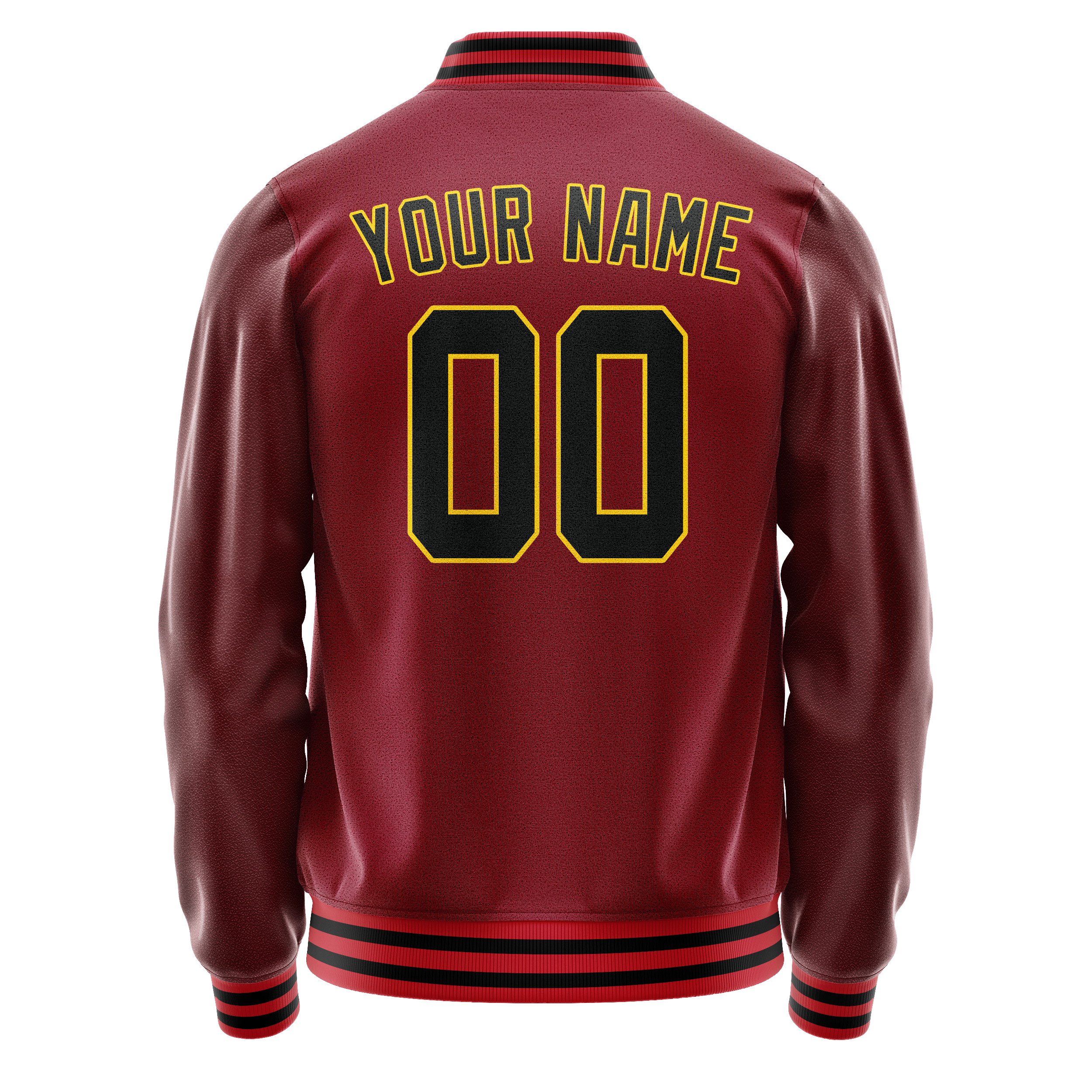 Personalized Crimson & Red Black Solid Color Varsity Letterman Jacket