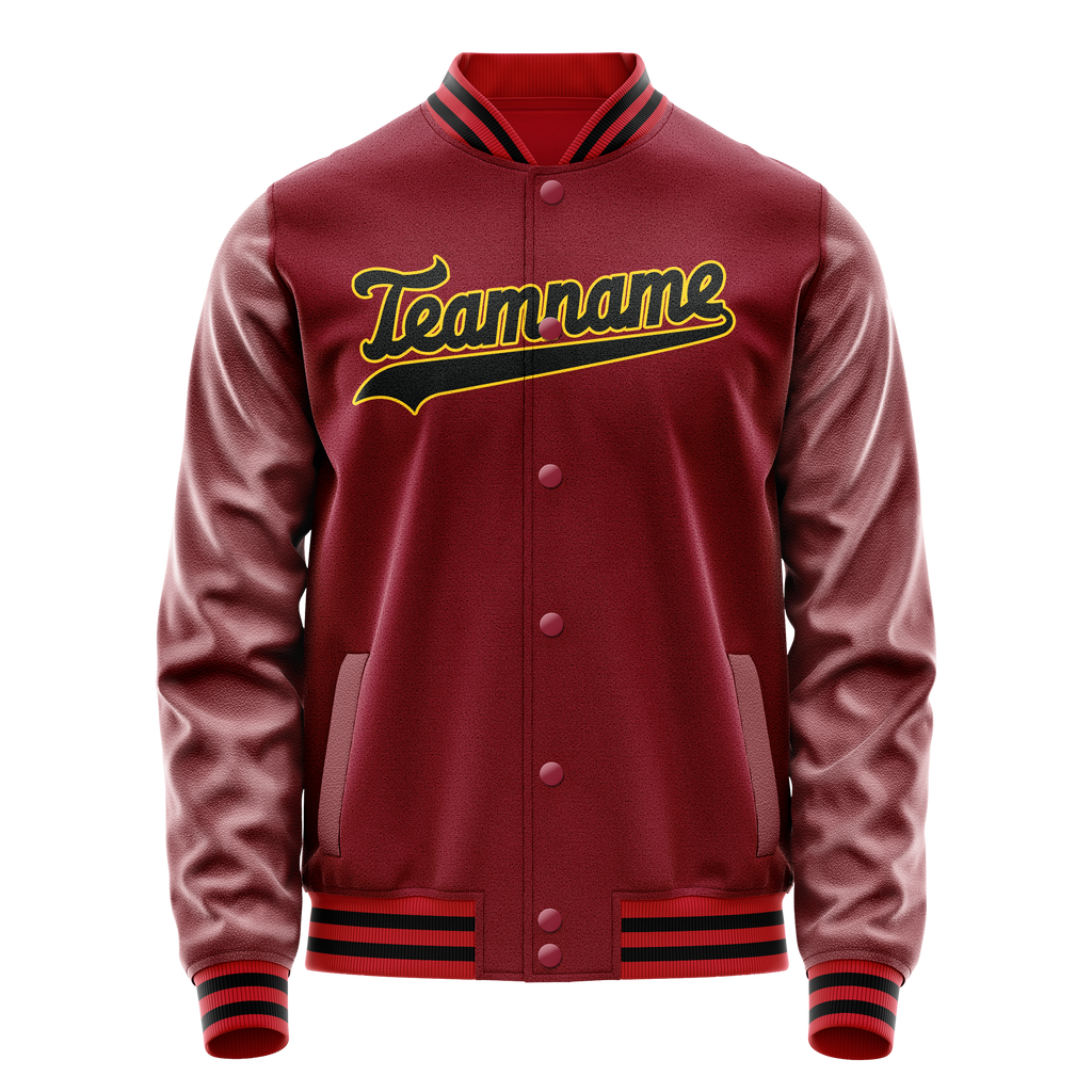 Personalized Crimson & Red Black Solid Color Varsity Letterman Jacket