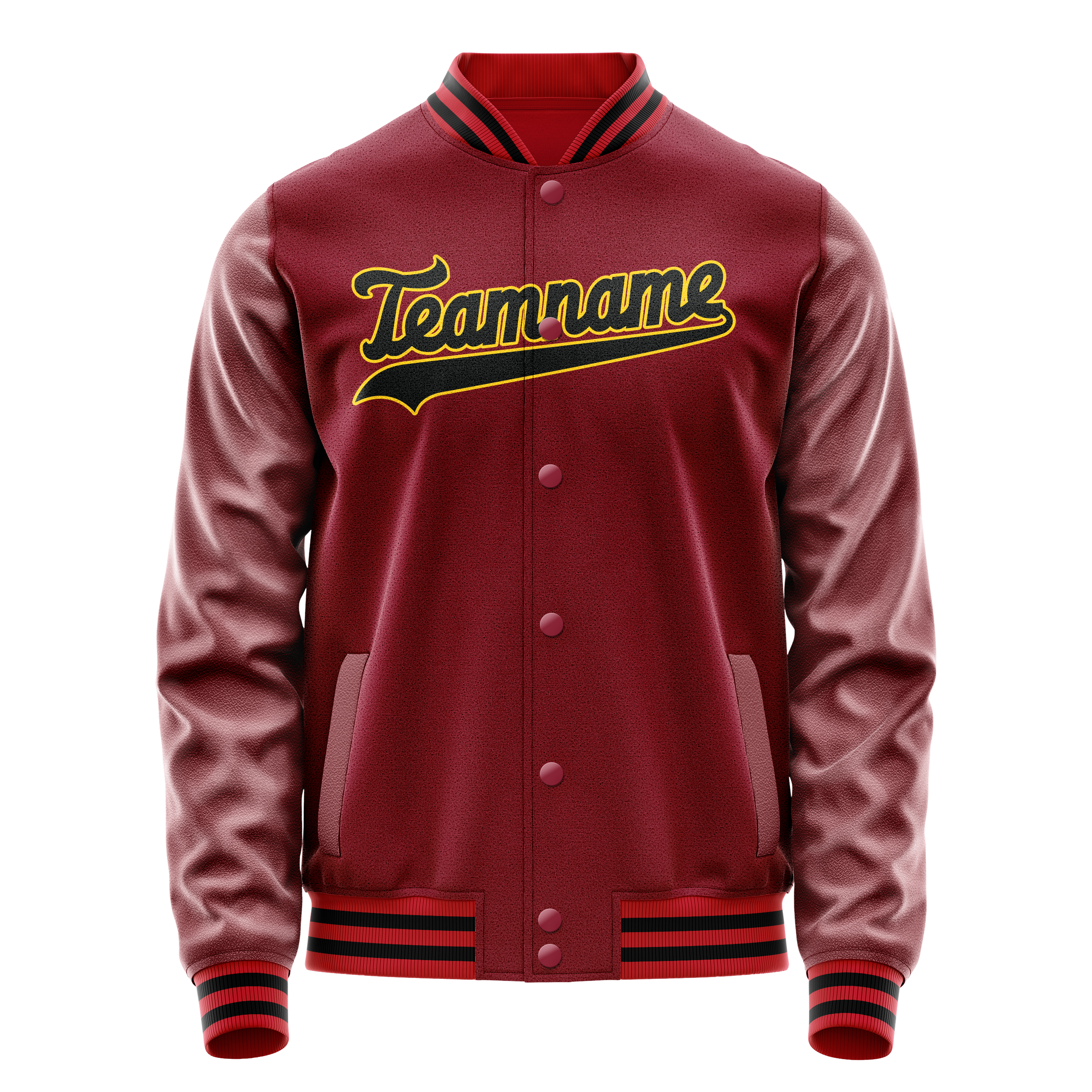 Personalized Crimson & Red Black Solid Color Varsity Letterman Jacket