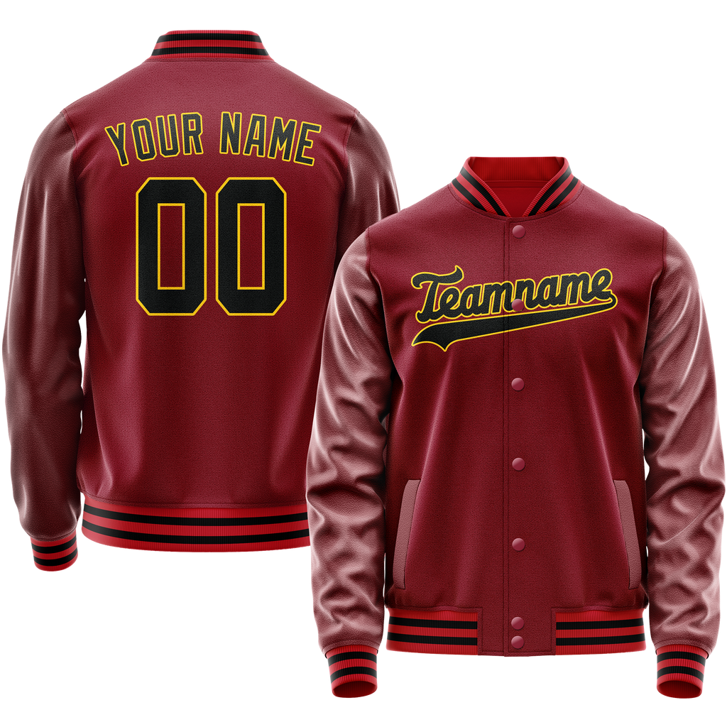 Personalized Crimson & Red Black Solid Color Varsity Letterman Jacket