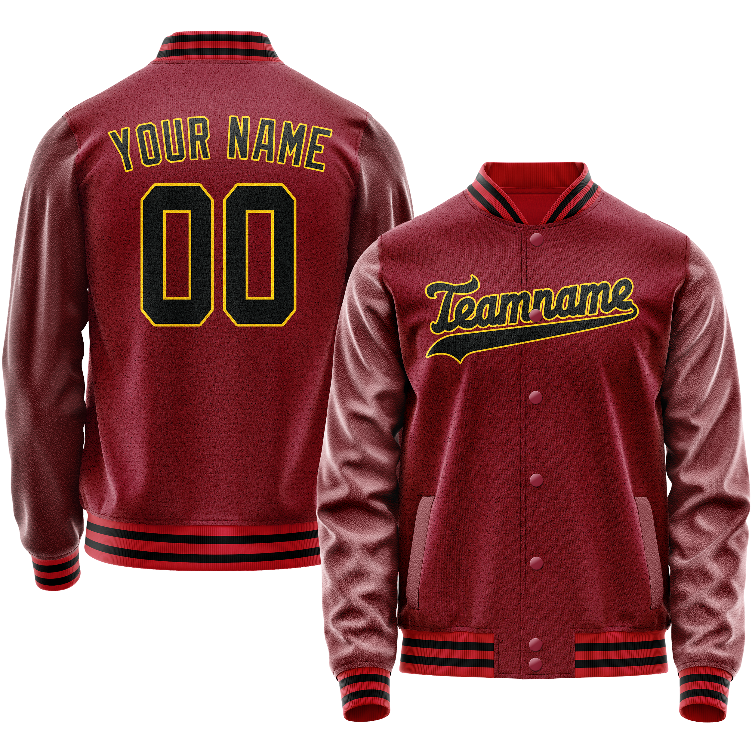 Personalized Crimson & Red Black Solid Color Varsity Letterman Jacket