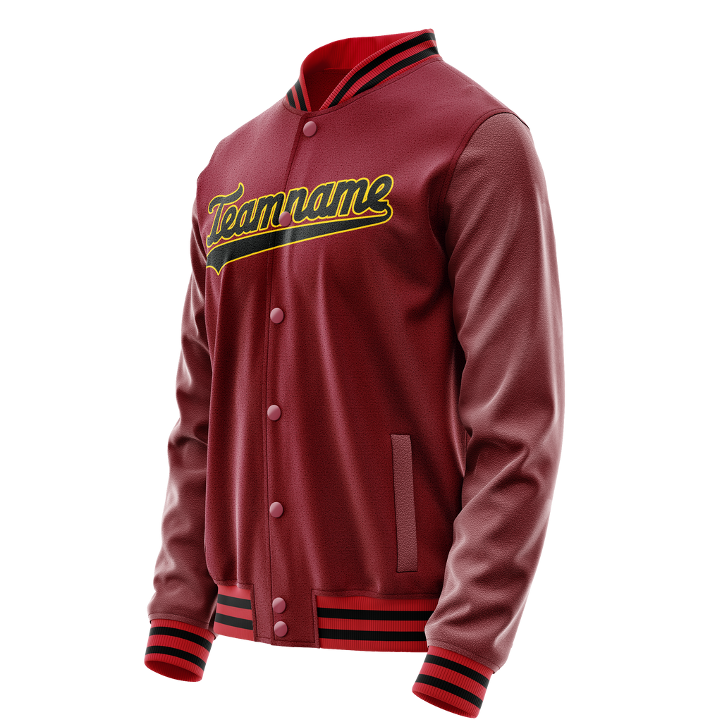 Personalized Crimson & Red Black Solid Color Varsity Letterman Jacket
