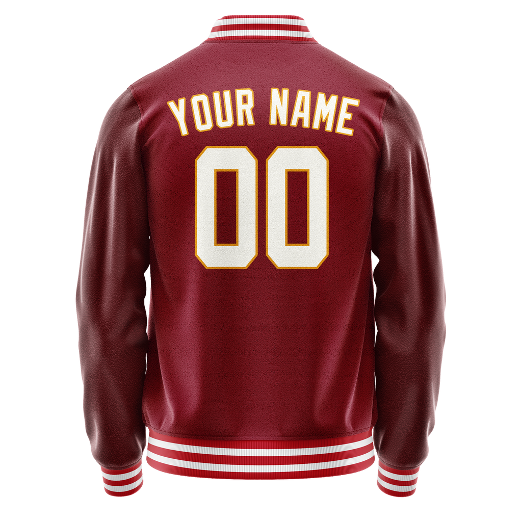 Personalized Crimson & Red White Solid Color Varsity Letterman Jacket