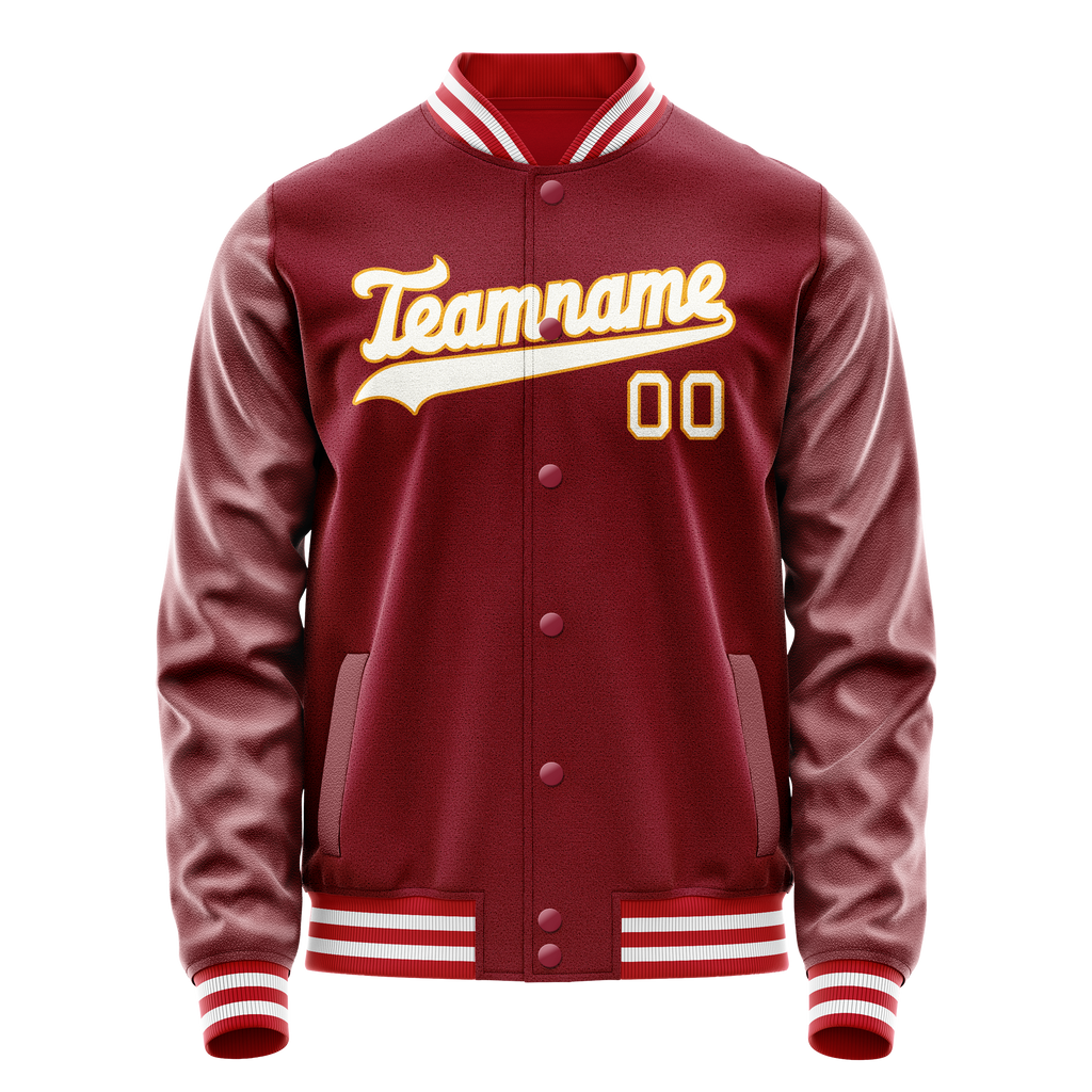Personalized Crimson & Red White Solid Color Varsity Letterman Jacket