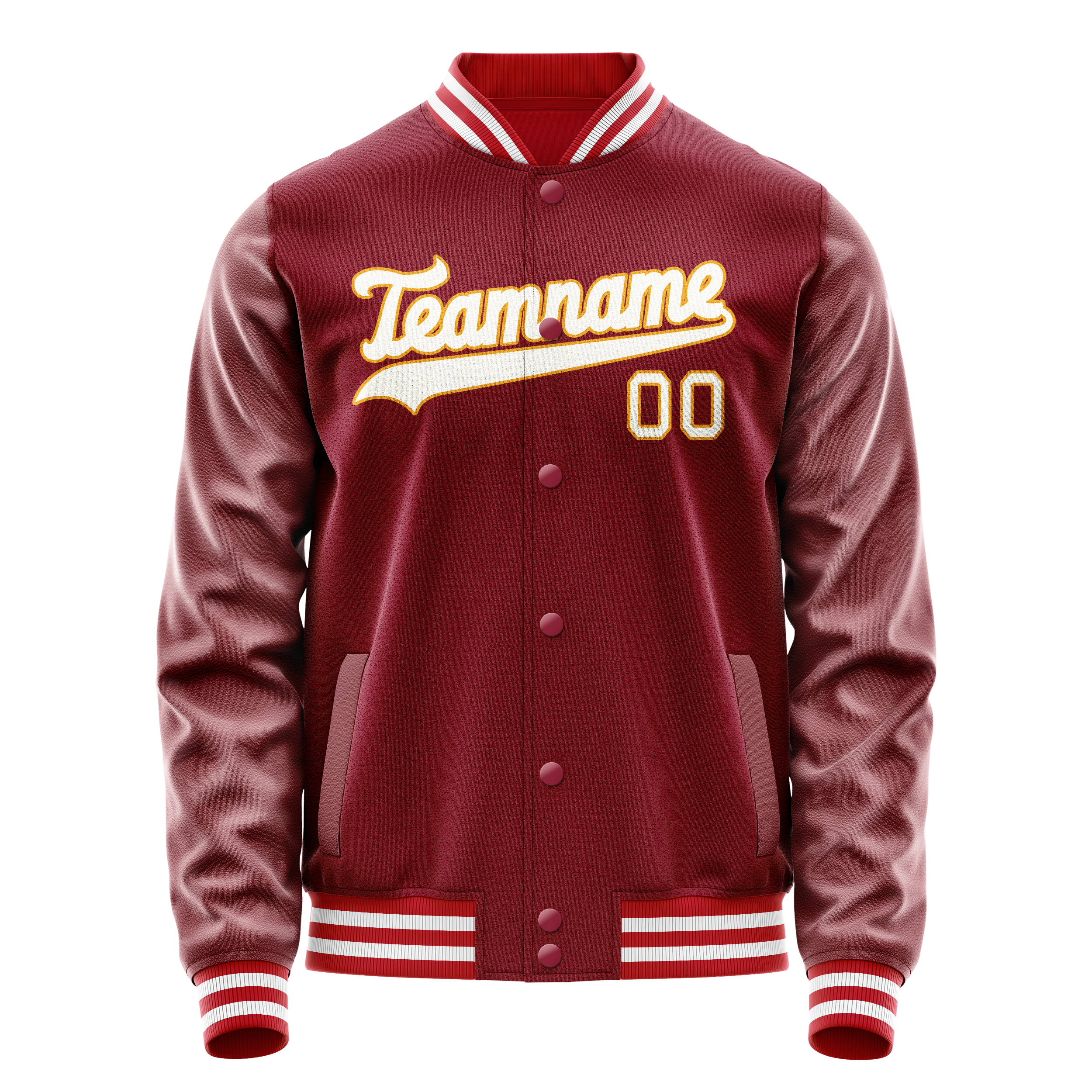 Personalized Crimson & Red White Solid Color Varsity Letterman Jacket