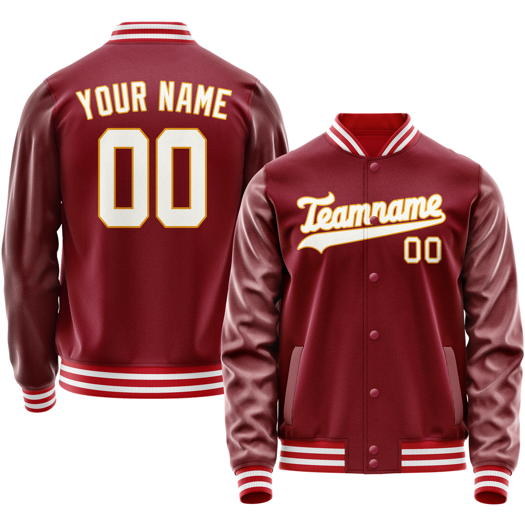 Personalized Crimson & Red White Solid Color Varsity Letterman Jacket