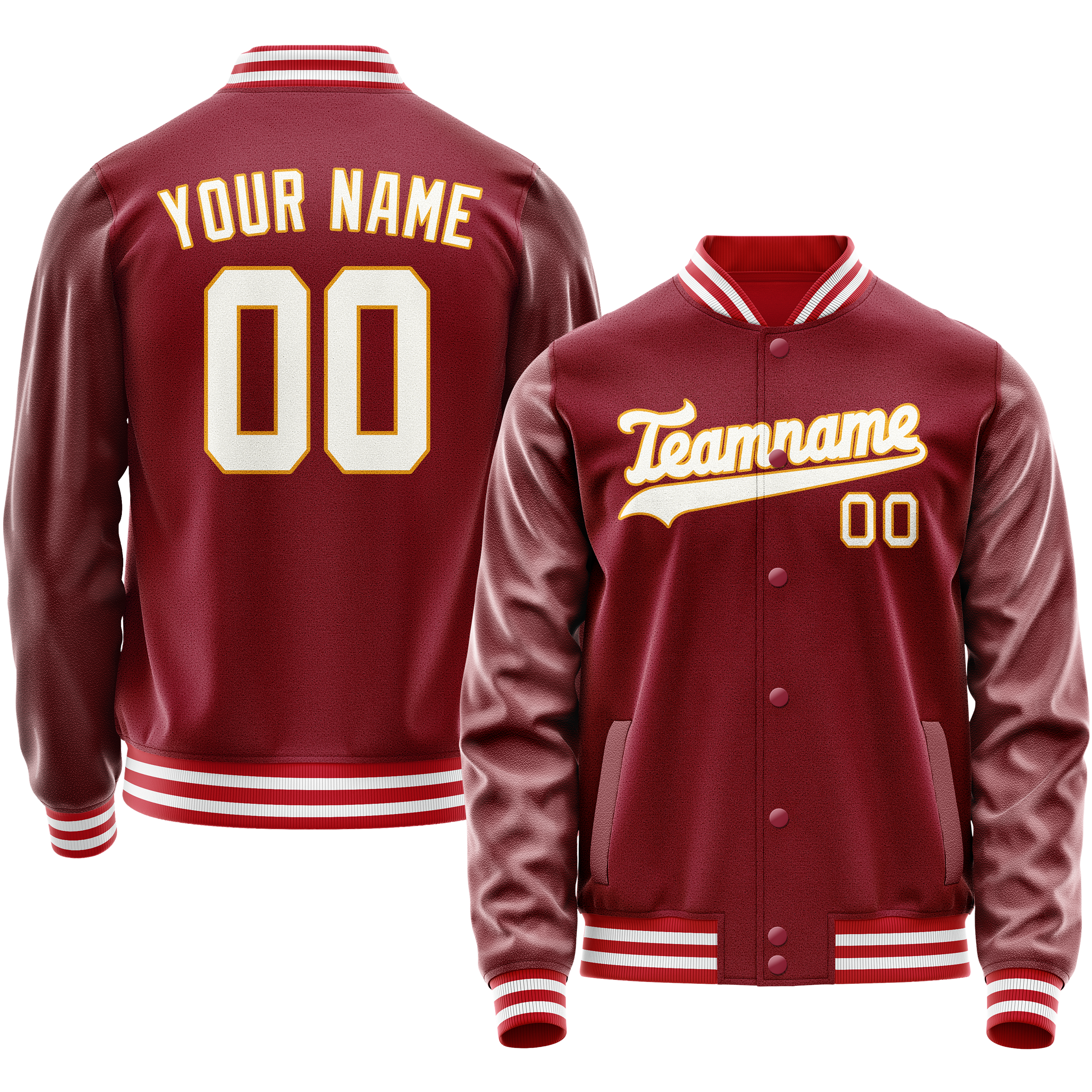 Personalized Crimson & Red White Solid Color Varsity Letterman Jacket