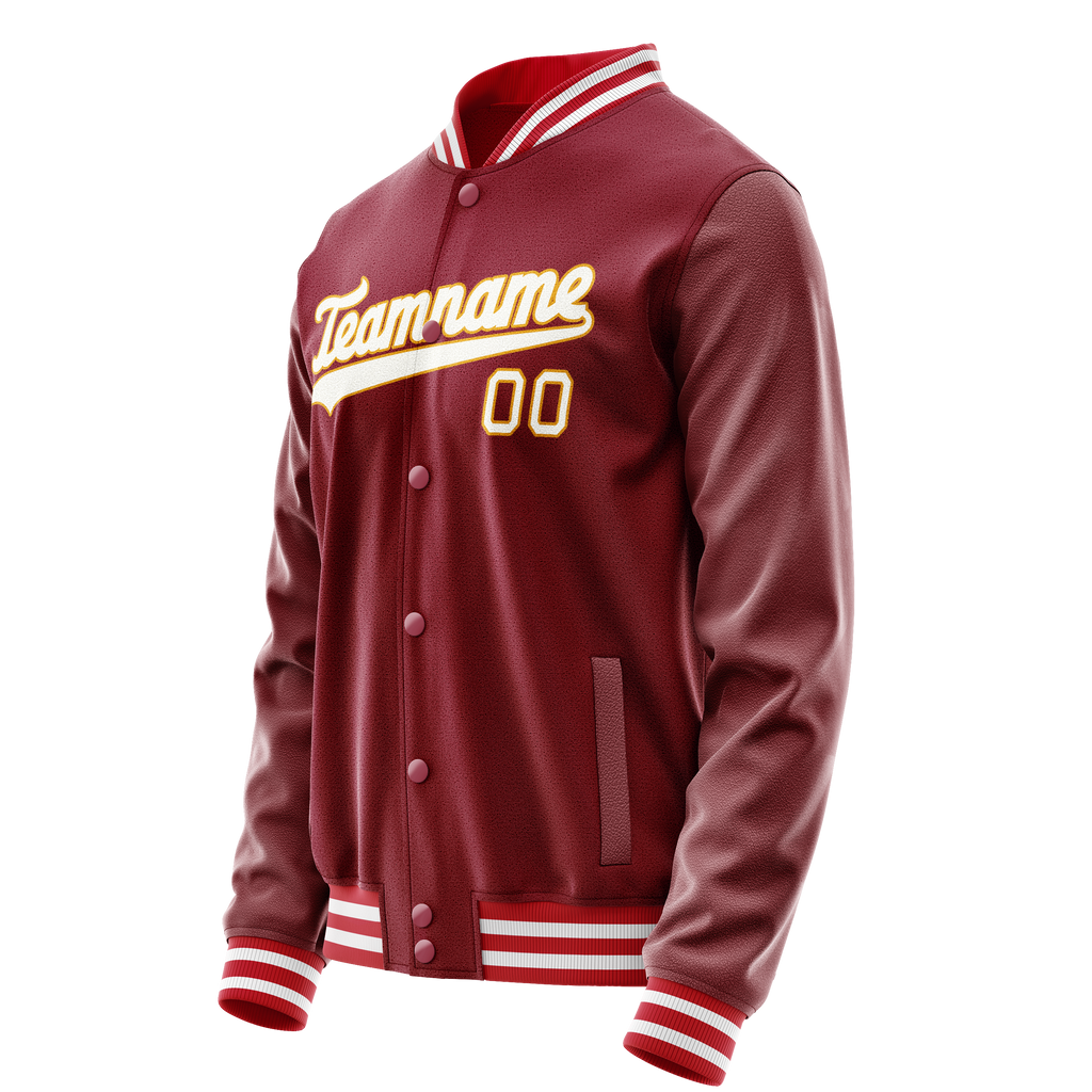 Personalized Crimson & Red White Solid Color Varsity Letterman Jacket