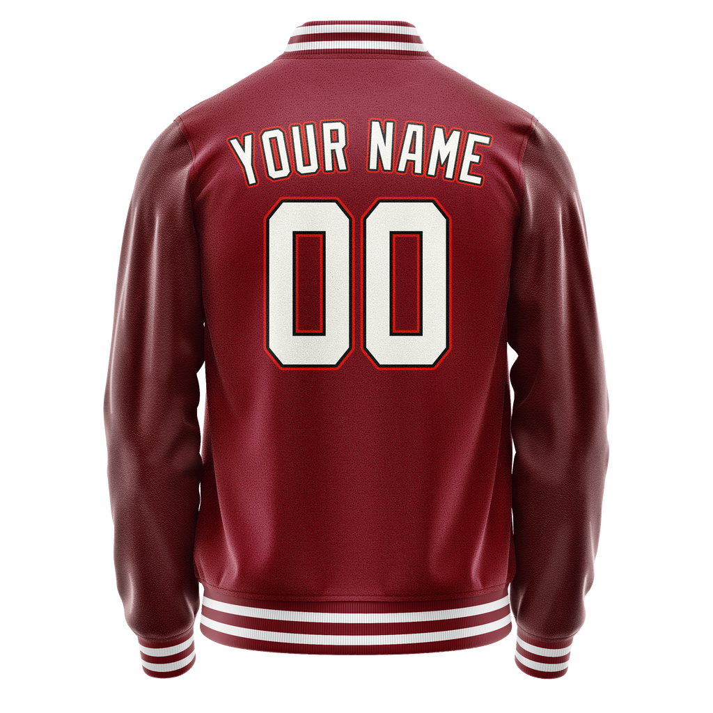 Personalized Crimson & Red White Solid Color Varsity Letterman Jacket