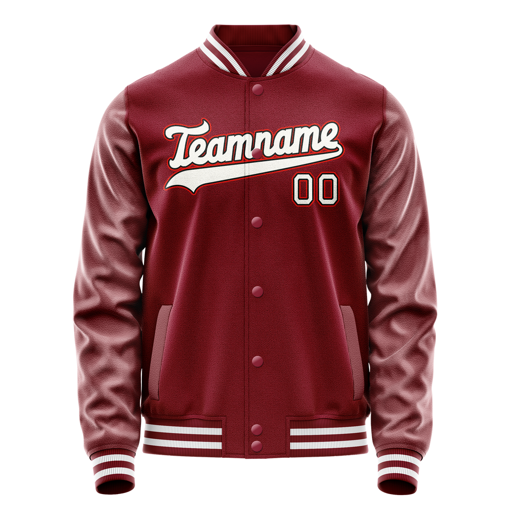 Personalized Crimson & Red White Solid Color Varsity Letterman Jacket