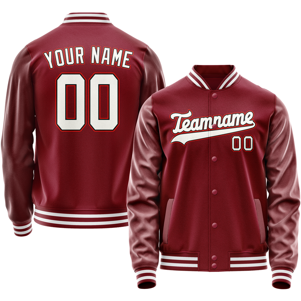 Personalized Crimson & Red White Solid Color Varsity Letterman Jacket