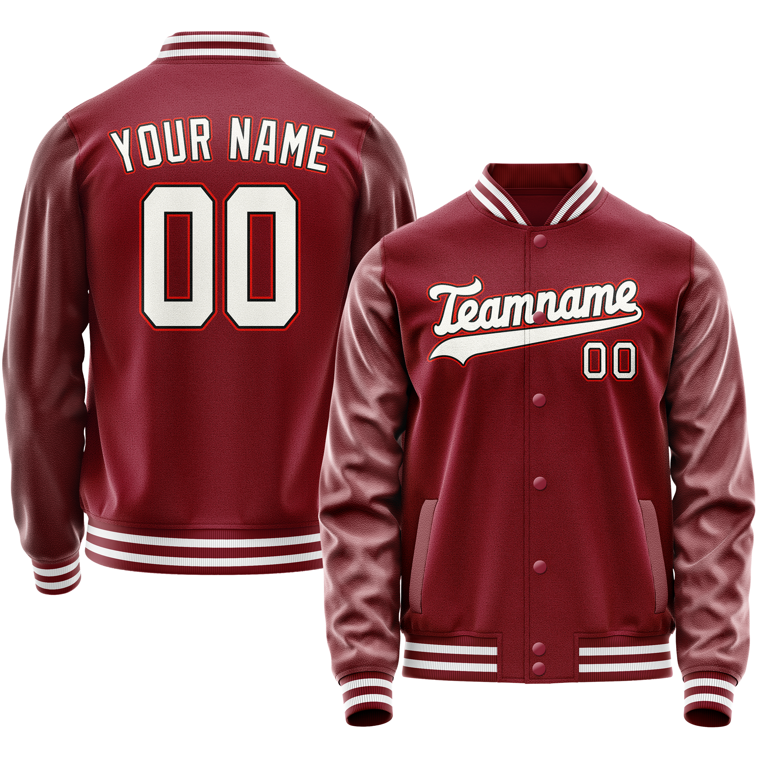 Personalized Crimson & Red White Solid Color Varsity Letterman Jacket